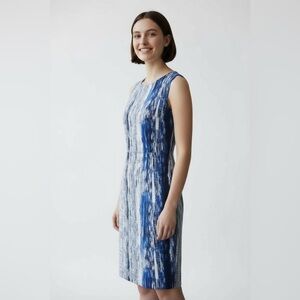 Tahari, NWOT,  Professional Sheath Dress, Cotton Elastane, blue, gray, white